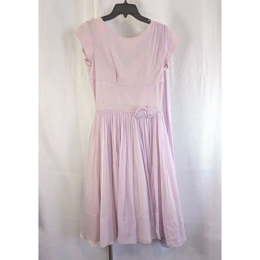 Vintage 50's 60's Pale Pink Dress Dance Short Sleeve Full Skirt Party 26" (H11)